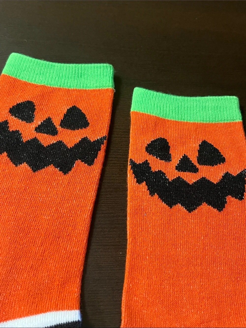 Men's Orange Halloween Pumpkin Crew Socks with Green Accents